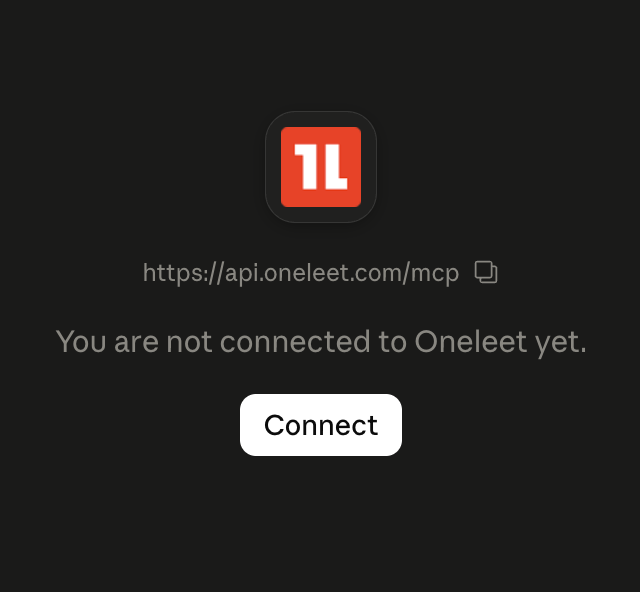 Oneleet connector page showing it is not connected yet, with a Connect button