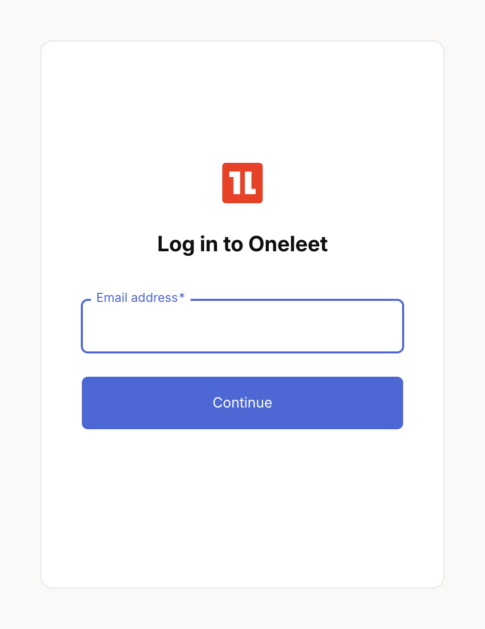 Oneleet sign-in page asking for an email address