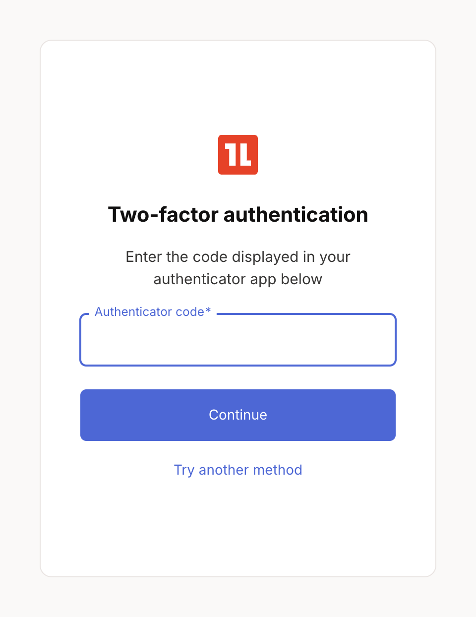 Two-factor authentication page asking for an authenticator code